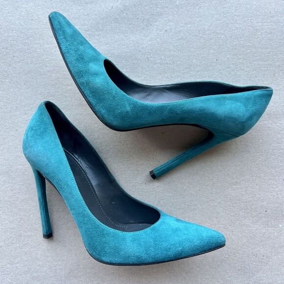 Stuart Weitzman Queen Caribe Turquoise Teal Suede Stiletto Heels Women’s 9.5 M - Picture 1 of 16